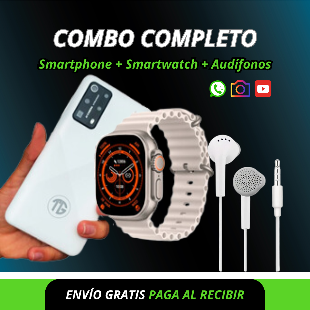 Combo Completo - Smartphone + Smartwatch + Audífonos | ENVÍO GRATUITO